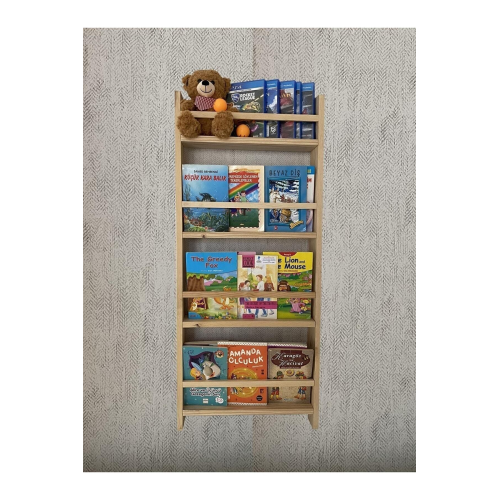 Montessori Kitaplık Ahşap Eğitici Çocuk Kitaplığı Çocuk Odası 100x40cm