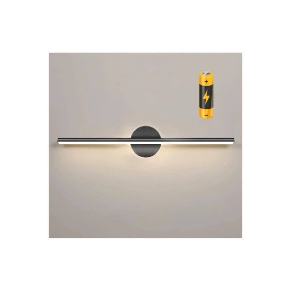 Modern Kablosuz Tak Çalıştır Ledli Pilli Aplik Banyo Tablo Ayna Duvar Aydınlatma Siyah Pil Dahildir