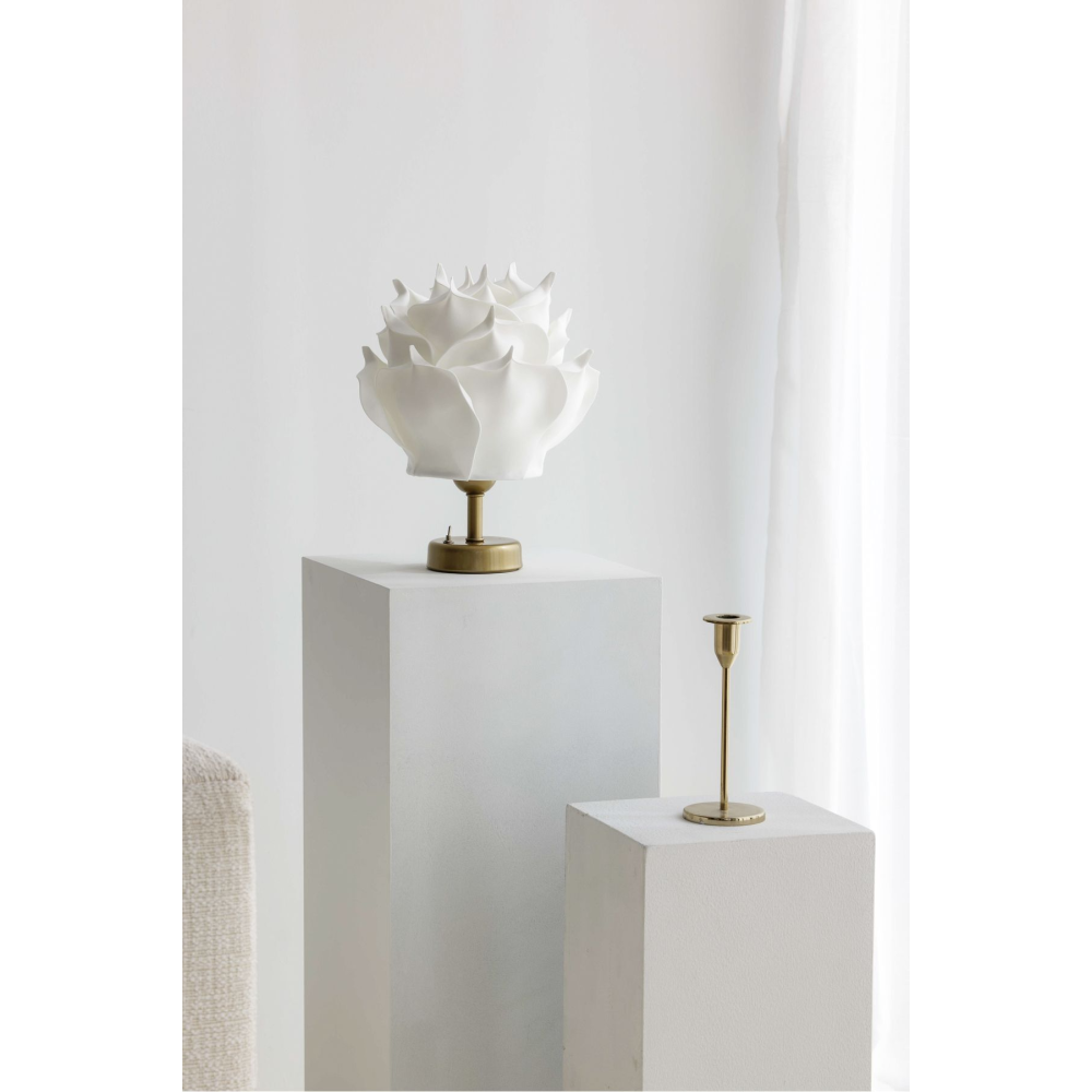 Beyaz Eva Gül Tasarım Kablosuz Masa Lambası - Alt Eskitme Gold