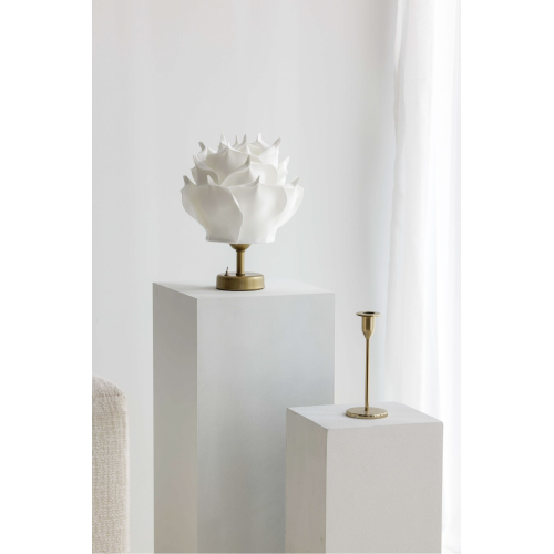 Beyaz Eva Gül Tasarım Kablosuz Masa Lambası - Alt Eskitme Gold