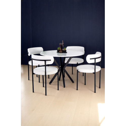 4 Sandalye 1 Adet 90 Cm Çap Masa Teddy Pufuduk Kumaş Salon Mutfak Balkon