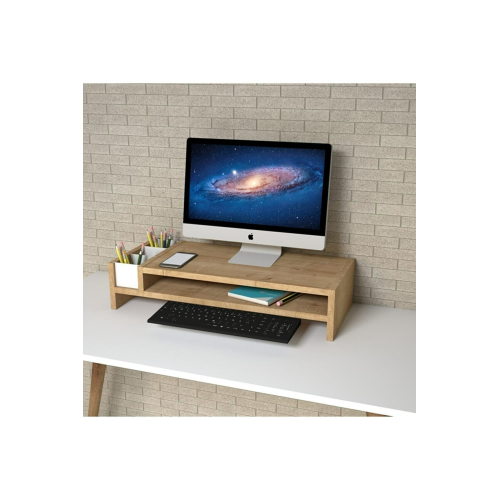 Ahsap Monitör Yükseltici Ve Organizer Dekoratif Laptop Standı