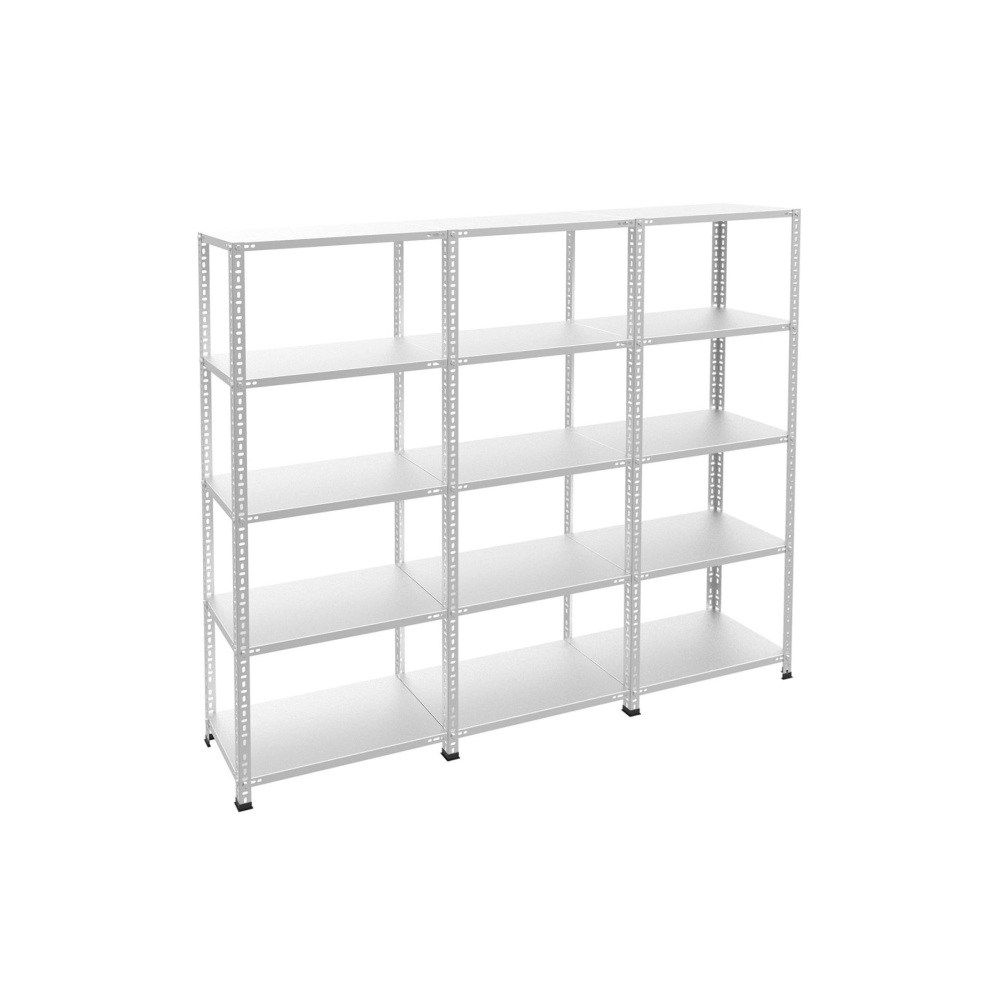5 Katlı 3'lü Bitişik 31x225x200 Cm Galvaniz Çelik Raf - Depo, Arşiv, Kiler, Dosya, Market Rafı