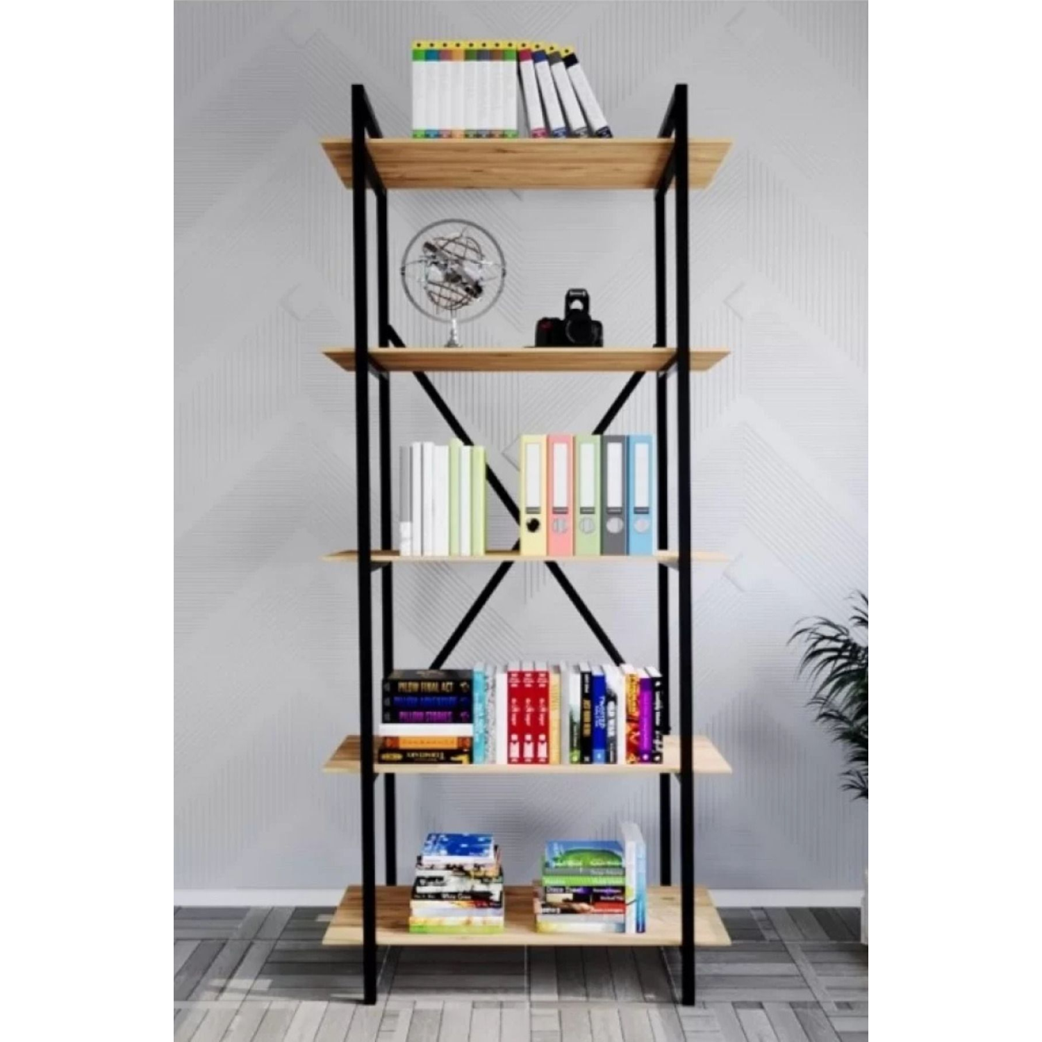 5 Katlı Ahşap Kitaplık