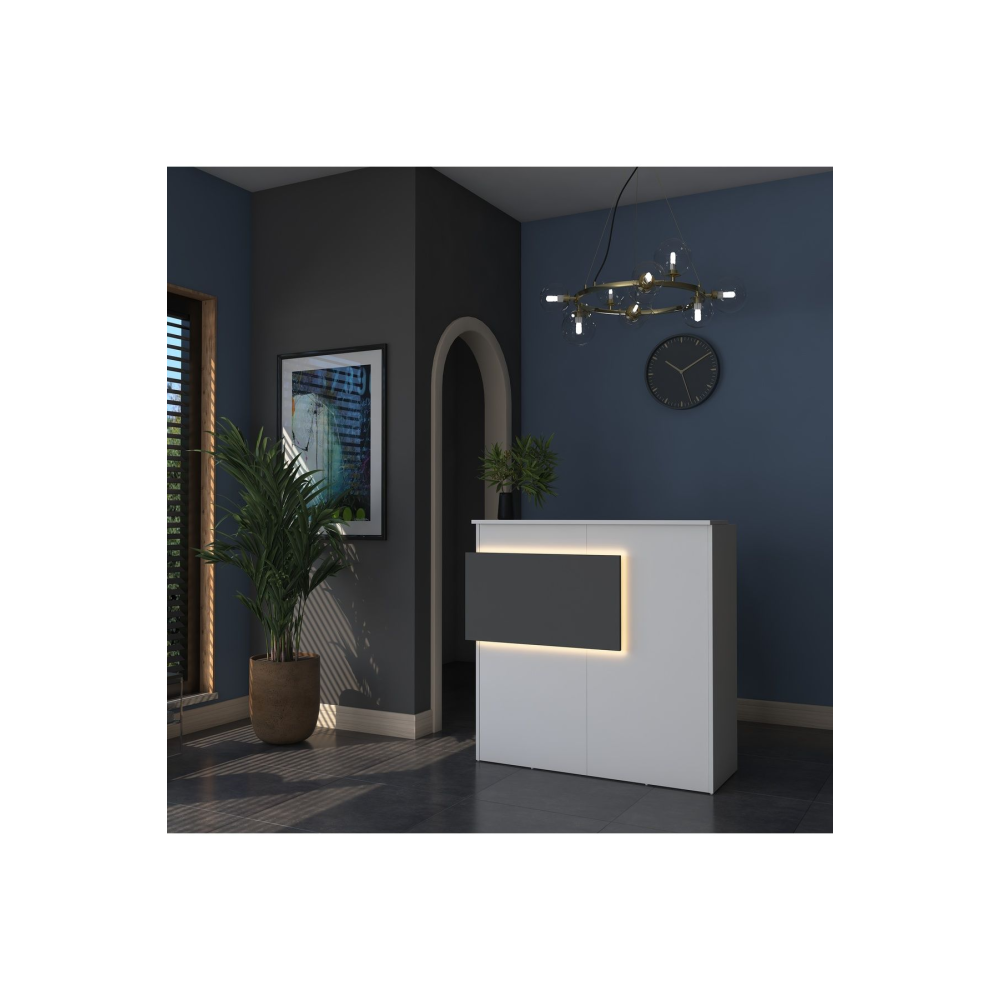 Rani Ma102 Karşılama Bankosu Led Işıklı Çekmeceli Banko Beyaz - Antrasit