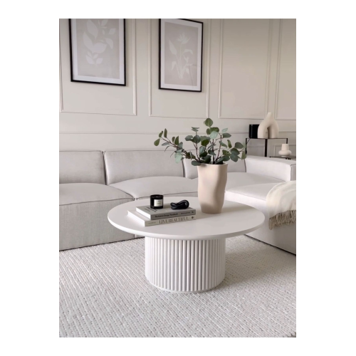 Nare, Yeni Nesil Modern Yuvarlak Beyaz Ahşap Orta Sehpa