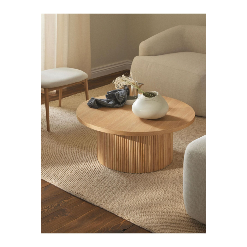 Nare, Yeni Nesil Modern Yuvarlak Naturel Ahşap Orta Sehpa