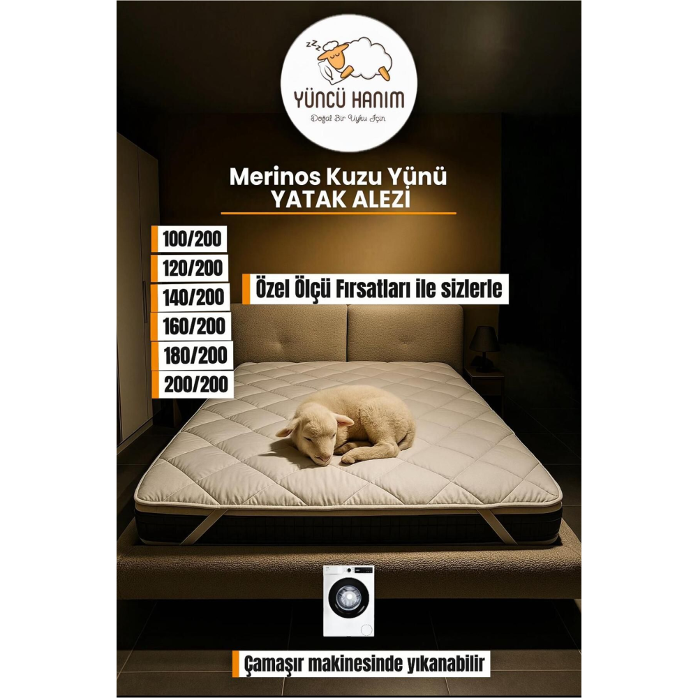 Merinos Kuzu Yünü Yatak Pedi, Yatak Koruyucu, Yatak Şiltesi (%100 MERİNOS KUZU YÜNÜ)