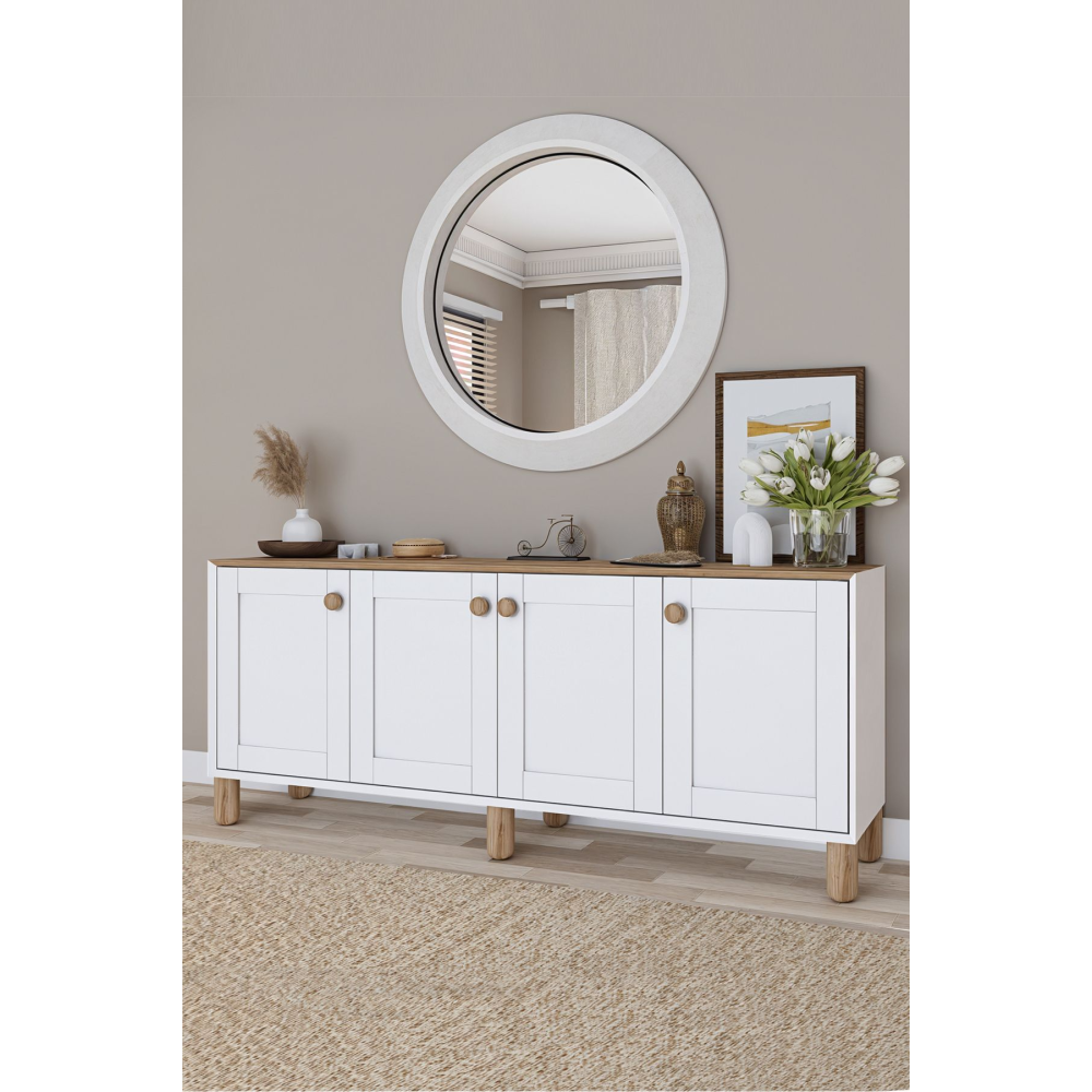 Bohem Serisi Natura Mat Beyaz - Açık Ceviz Konsol