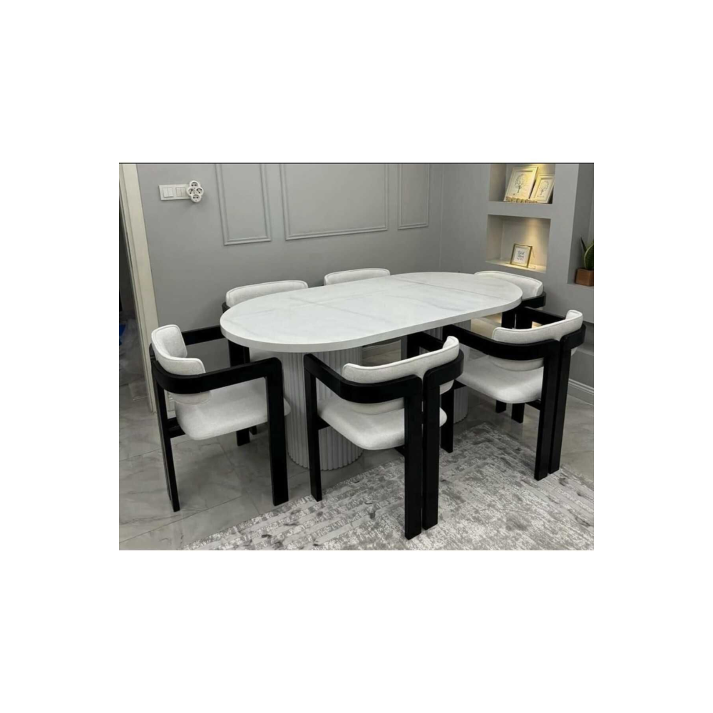 Bohem Oval Salon Yemek Masası (SANDALYE YOK) Düz Beyaz