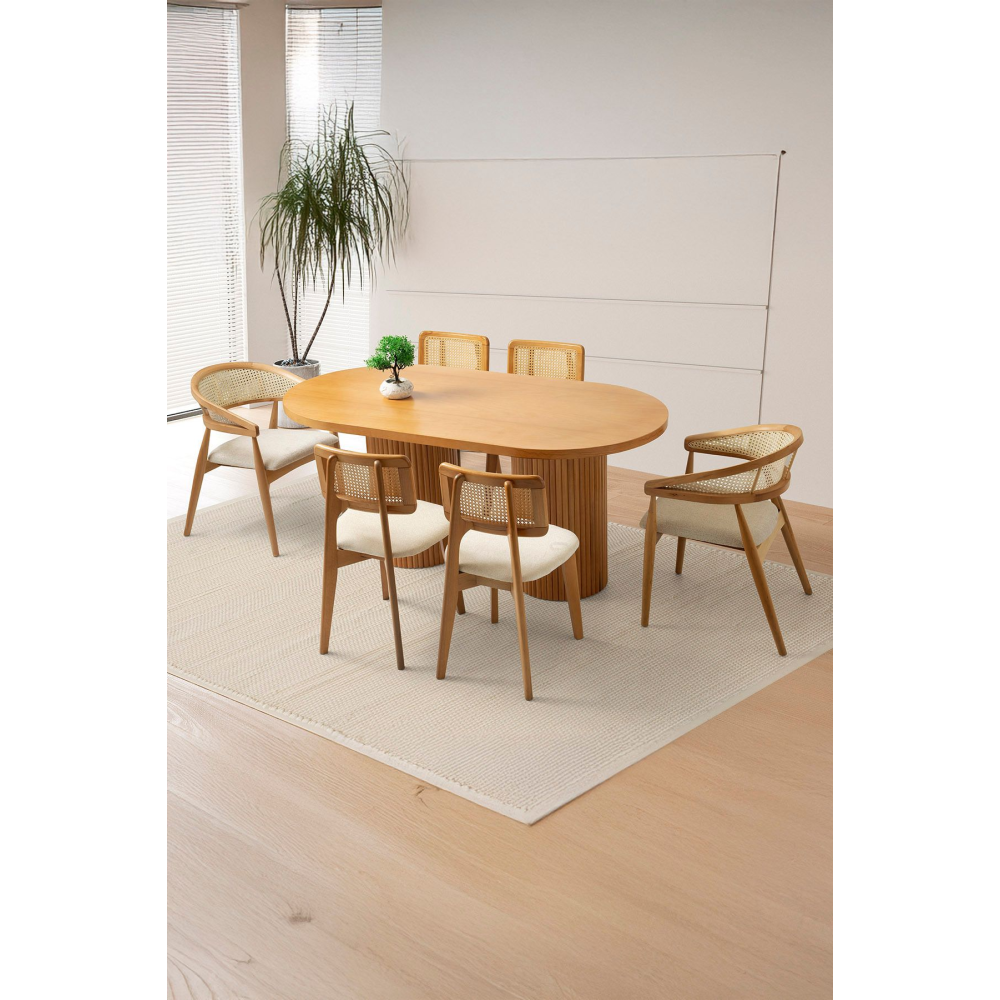 Orkide Oval Yemek Masası Takımı Gazel Sandalye Natural  (1 Masa 6 Sandalye )