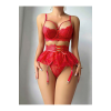 Fantezi Sexy Jartiyer Kostüm, Kırmızı Etekli Fantezi Jartiyer Seti, Dantel Iç Çamaşırı Set