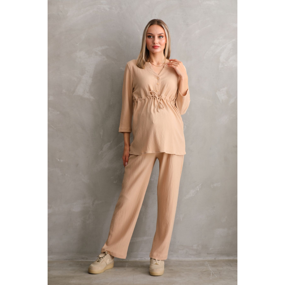 Önden Düğmeli Dokuma Hamile ve Lohusa Alt Üst Takım