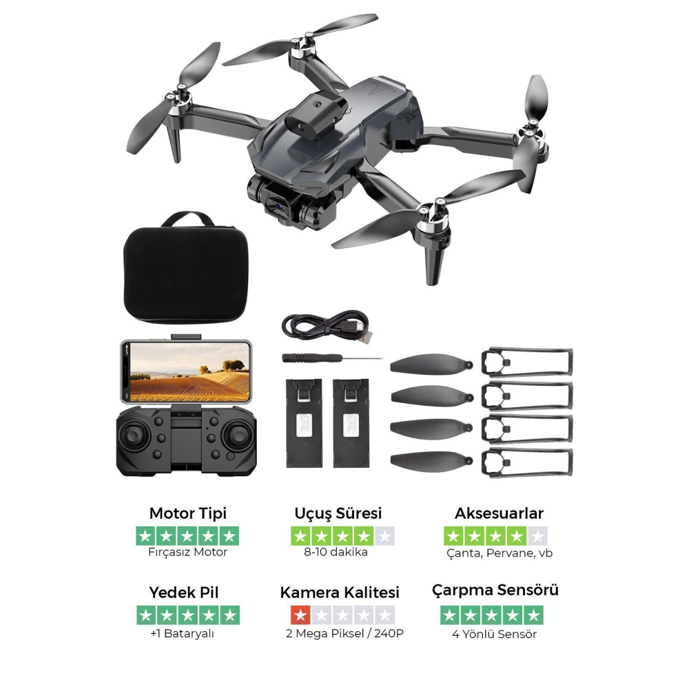 H-58x Çift Kameralı Fırçasız Motorlu Ve Kameralı Drone Taşıma Çantalı (ENGEL SENSÖRLÜ)