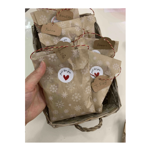 50 Adet 11x20 Kar Desenli Minik Boy Hediye Paketi Yılbaşı Noel Temalı Hediye Ambalaj Kese Kağıdı