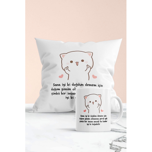Insan Ancak Bu Kadar Iyi Ki Doğabilir Baskılı Hediyelik Yastık Ve Kupa Seti