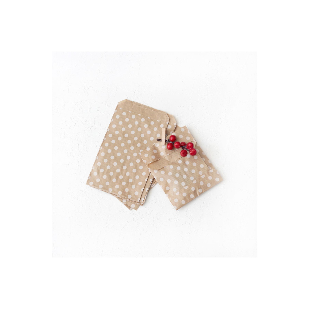 Puantiye Desenli Kese Kağıdı, Kraft-beyaz 11x20 Cm - 100 Adet