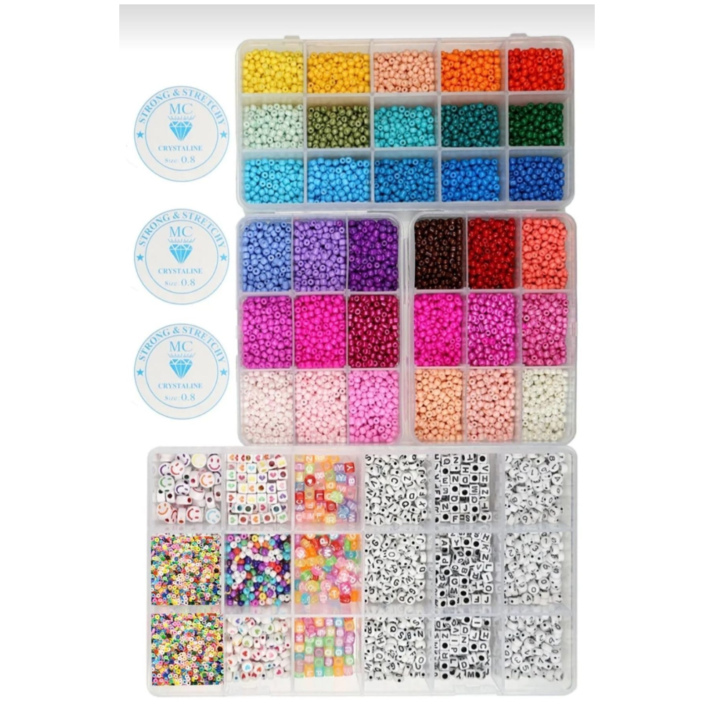 4 Kutulu Mega Takı Yapım Hobi Başlangıç Set Kum Boncuk Harf Boncuk