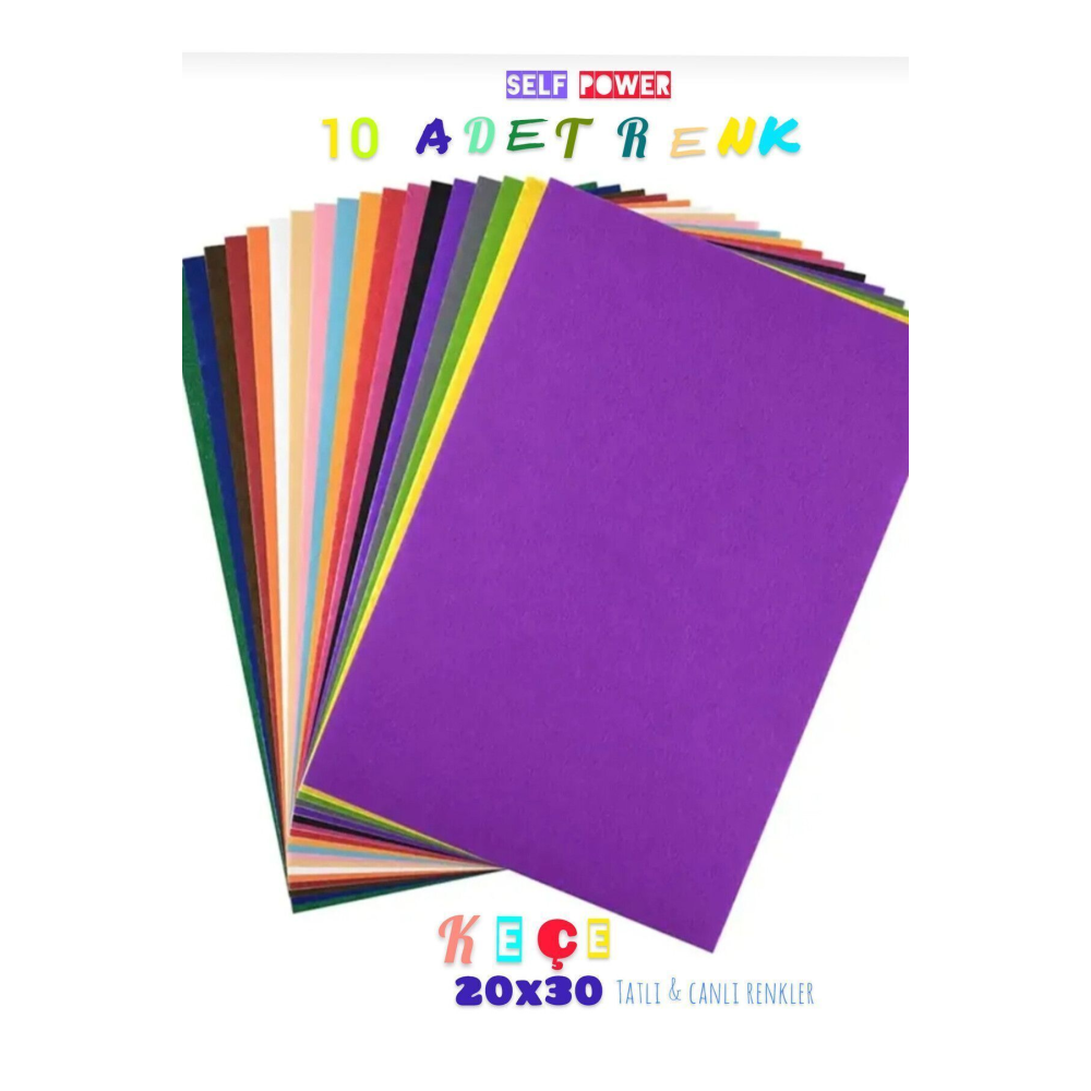 Renkli Keçe 20x30 Cm 10 Renk 180 Gr İnce Etkinlik Hobi İçin Kansorejen Madde içermez