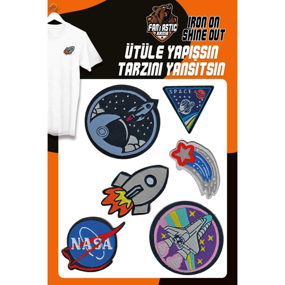 Ütü Ile Yapışan Dokuma Arma Seti Patch Yama Uzay, Nasa, Roket, Space Modeli