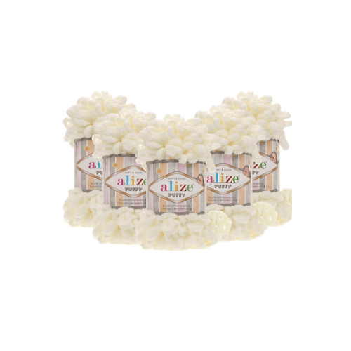 ( 5 Adet ) El Örgü Ipliği Puffy 62 5'li Paket - 62 Açık Krem - 100 Gr. 9 Mt. Parmak Örgü Ipi Puffy