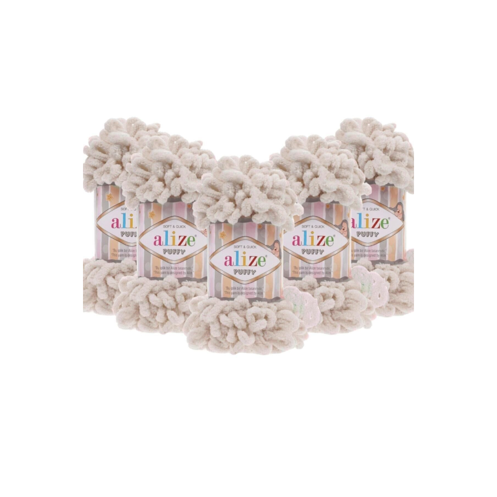 ( 5 Adet ) Puffy El Örgü Ipliği 5'li Paket - 599 Fil Dişi- 100 Gr. 9 Mt. Parmak Örgü Ipi