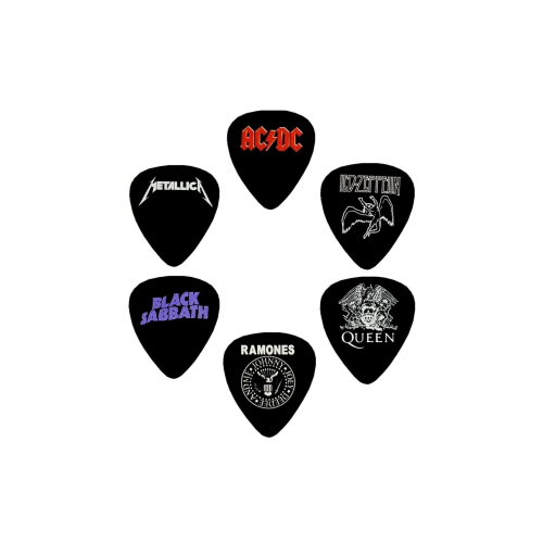 Gitar Pena 6 Adet Metallica Adcd Led Zeppelin Queen Black Sabbath Ramones