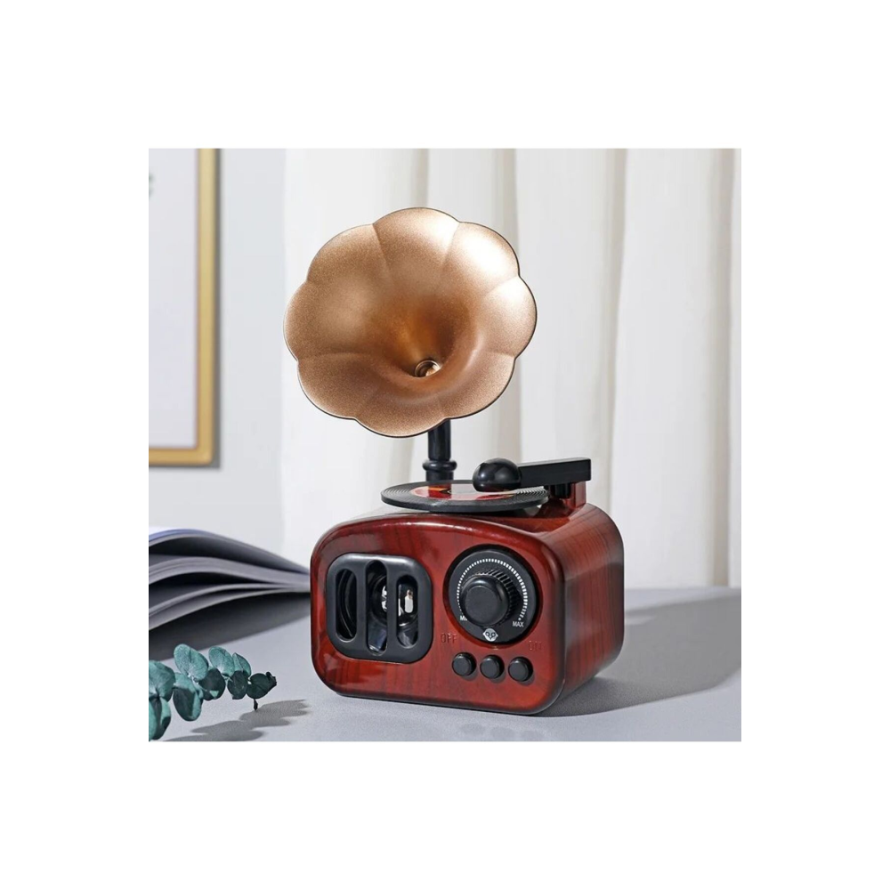 Gramofon Müzik Kutusu Eski Radyo Görünümlü Kurmalı Dönen Plak Vip Dekoratif