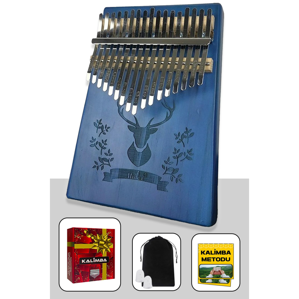 Klx-454g Hakiki Ağaç Geyik Desenli Kalimba Seti 17 Tuşlu