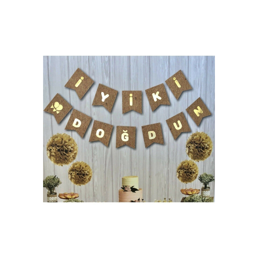 Kraft Gold Altın Sarısı Yaldızlı Iyiki Doğdun Yazılı Doğum Günü Partisi Yazı Banner