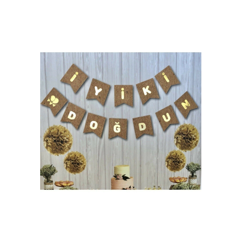 Kraft Gold Altın Sarısı Yaldızlı Iyiki Doğdun Yazılı Doğum Günü Partisi Yazı Banner