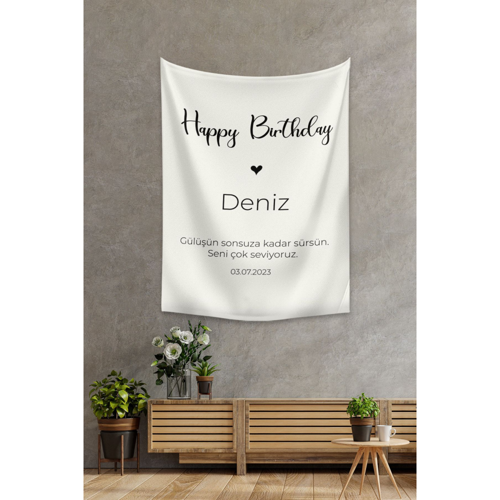 Kişiye Özel Doğum Günü Happy Birthday Duvar Örtüsü Duvar Halısı Birinci Kalite Kumaş