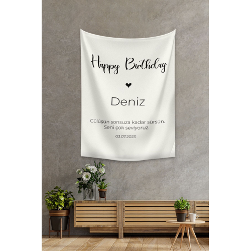 Kişiye Özel Doğum Günü Happy Birthday Duvar Örtüsü Duvar Halısı Birinci Kalite Kumaş