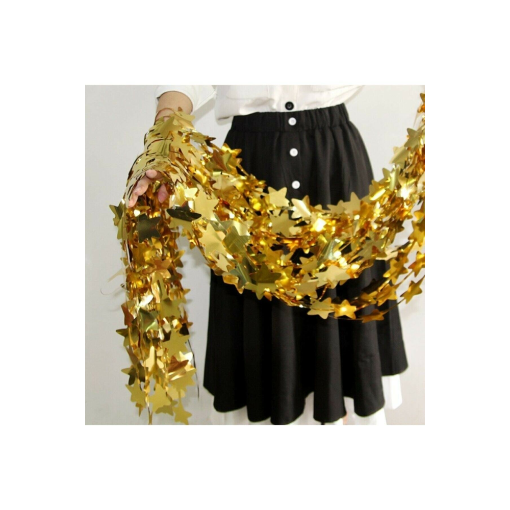 Altın Renk Yıldız Şekilli Metalize Saçaklı Arka Fon Perde