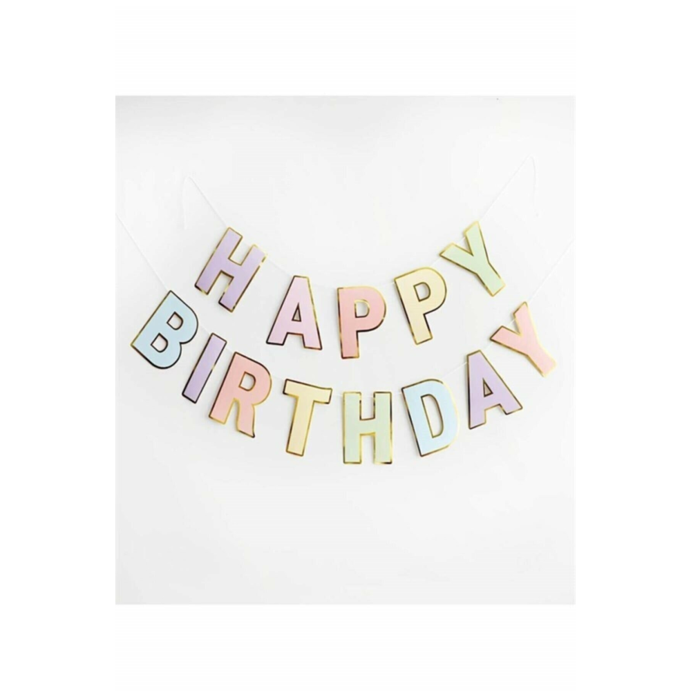 Happy Birthday Varak Baskılı Makaron Banner