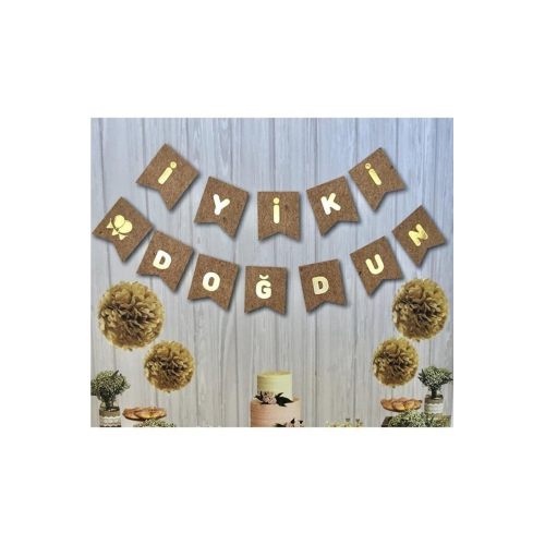 Karton Üzeri Gold Altın Sarısı Yaldızlı Iyiki Doğdun Yazılı Doğum Günü Partisi Yazı