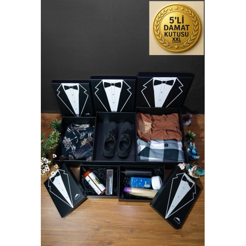 Büyük Boy Xxl-5 - Söz Nişan Bohça Kutusu - Damat Bohça Kutusu - Çeyiz Kutusu 5'li Set Mukavva Kutu