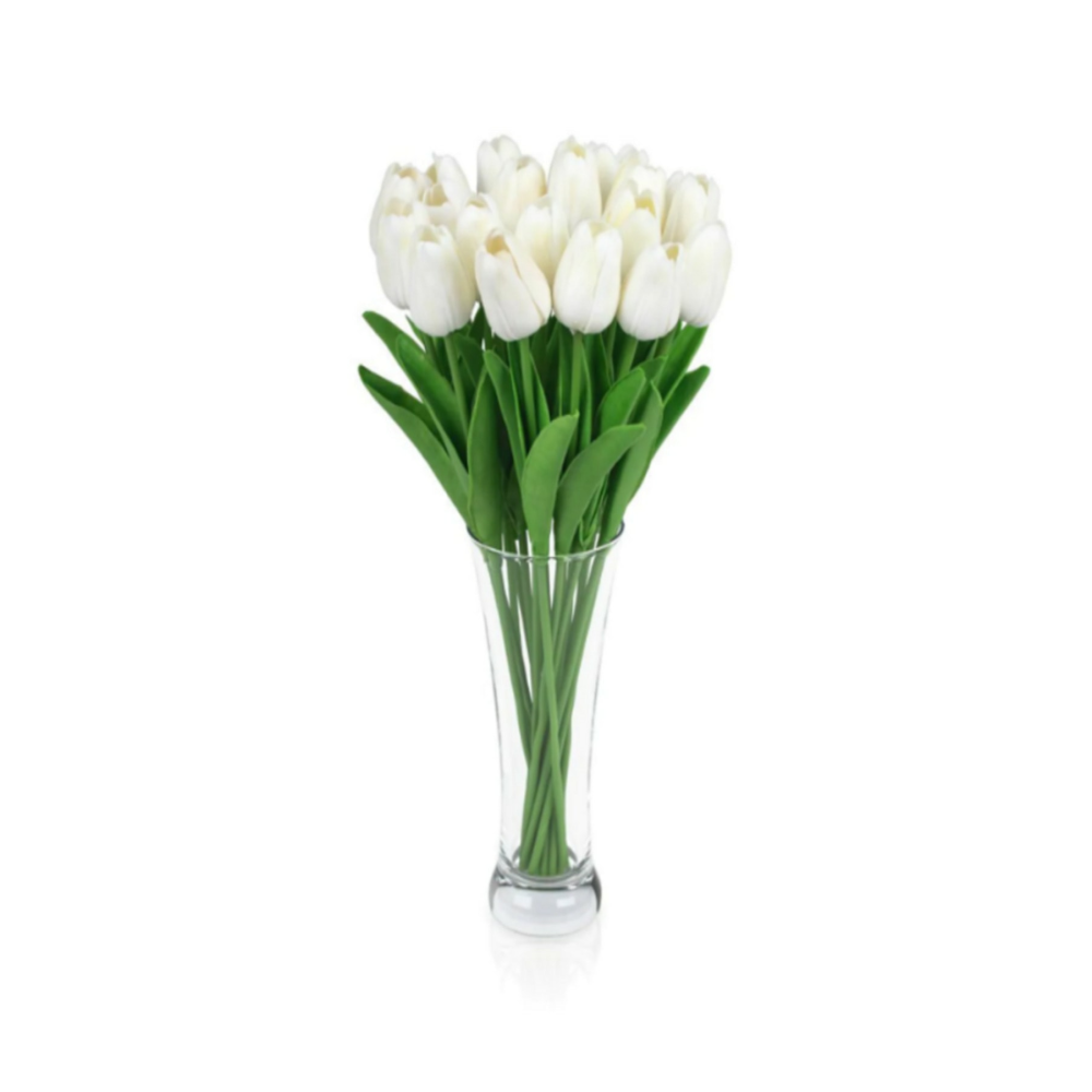 Yapay 8'li Islak Lale Buketi Gerçek Doku Kırık Beyaz 3 Kalite Tek Yaprak