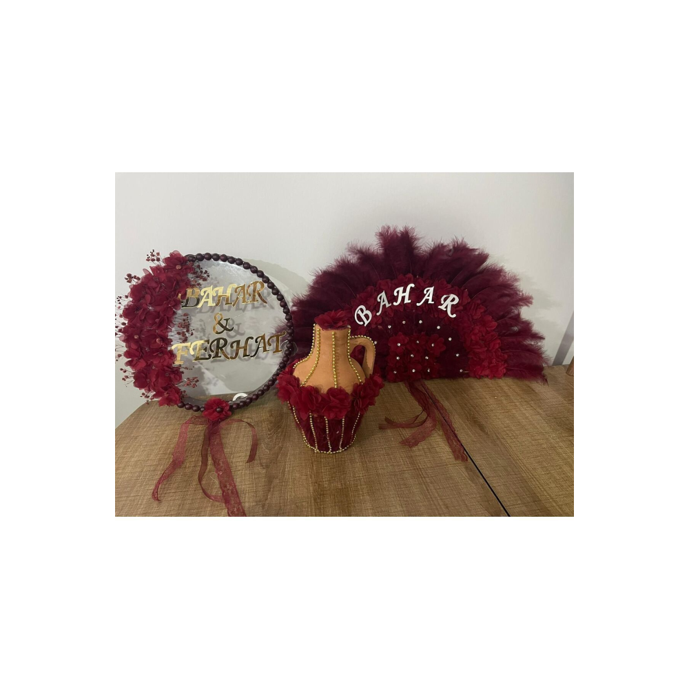 Bordo Gelin Def,Testi, Yelpaze kına düğün Gelin 3'lü set