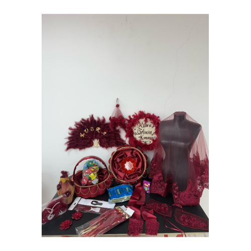 Bordo 155 Parça Kına Gecesi Malzemeleri Seti Gelin Seti