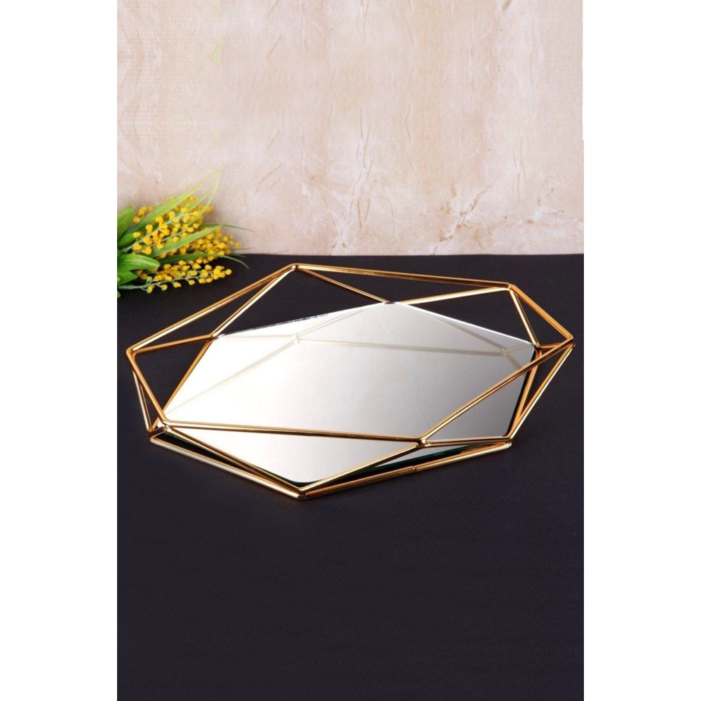 Prizma Aynalı Gold Tepsi - Yüzük Tepsisi - Nişan Tepsisi ( Cm)