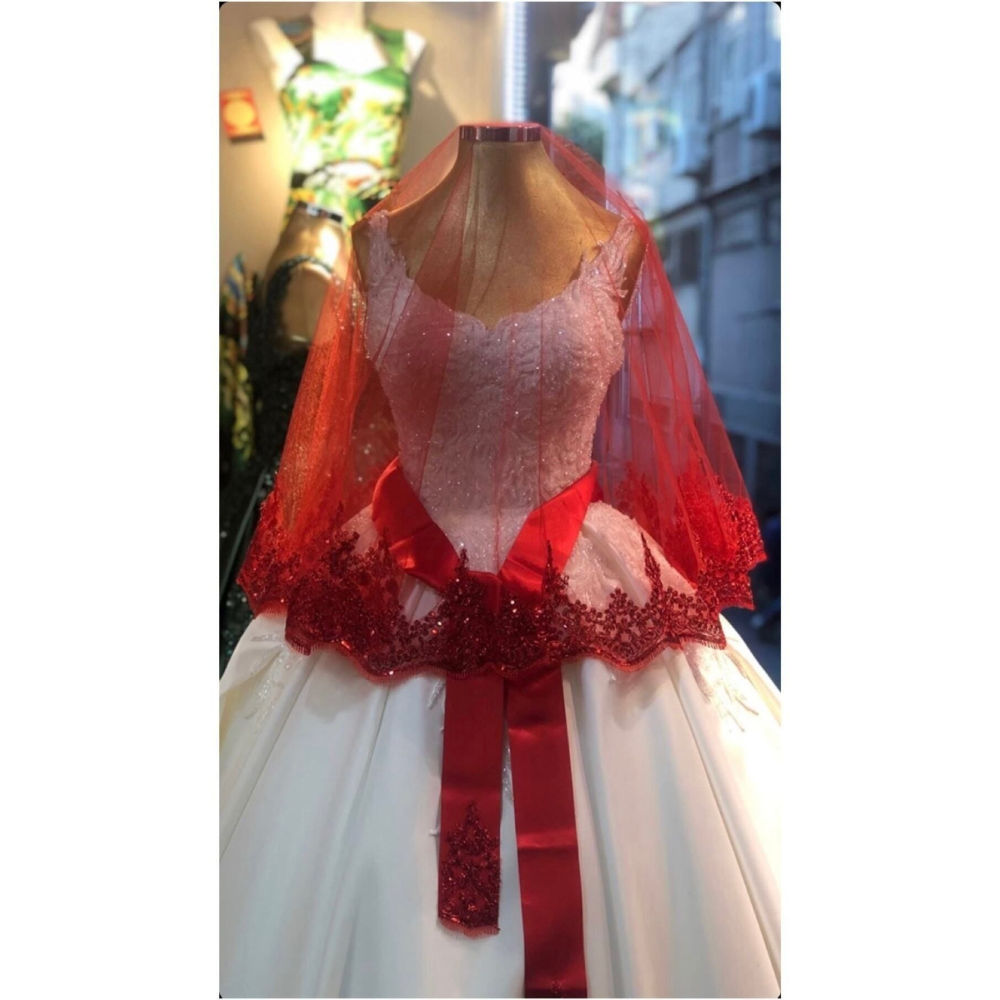 Kırmızı Işıl Işıl Güpürlü Gelin Duvağı Seti Düğün Yüz Örtüsü Kına Gecesi Nikah Duvak Kuşak Eldiven