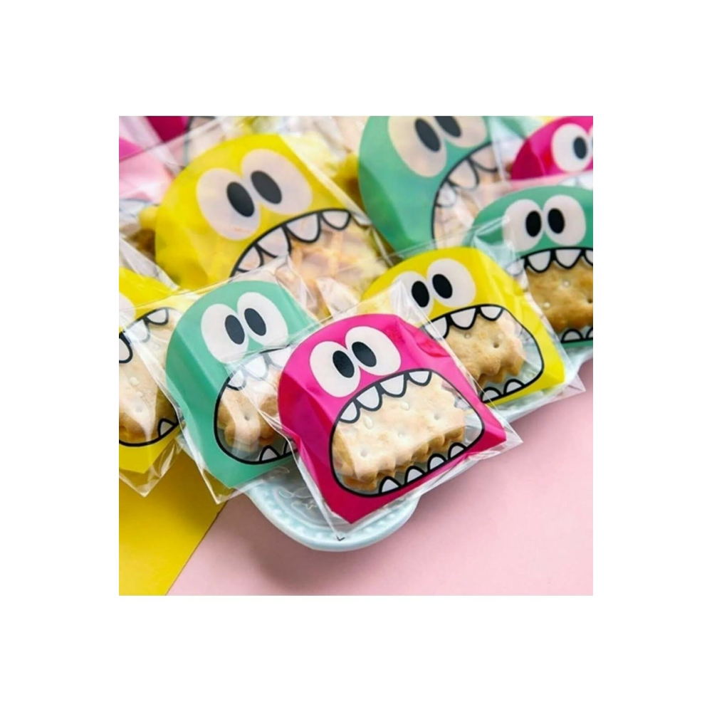 100 Adet Karşık Canavar Desenli Cake Pops Ve Kurabiye Poşeti 10x15 Cm Kendinden Yapışkanlı