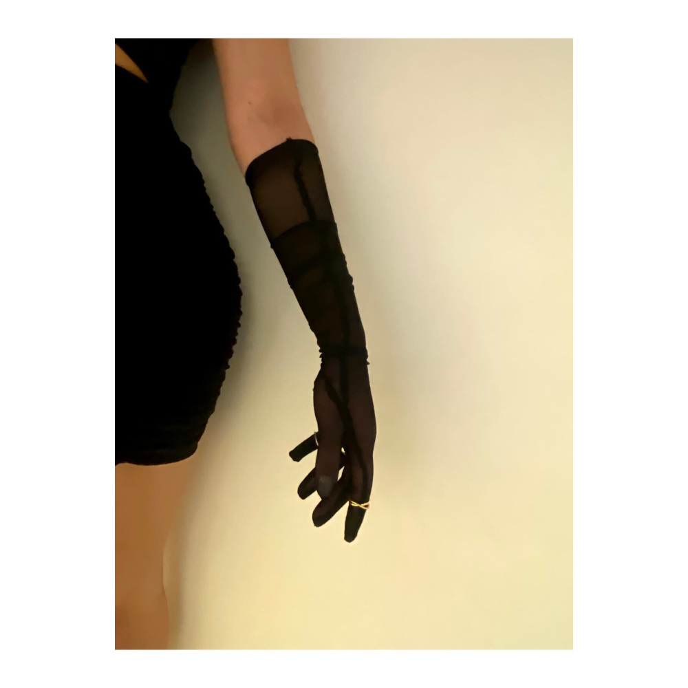 Siyah Özel Tasarım After Party, Bekarlığa Veda Için, Likralı, Tül Eldiven