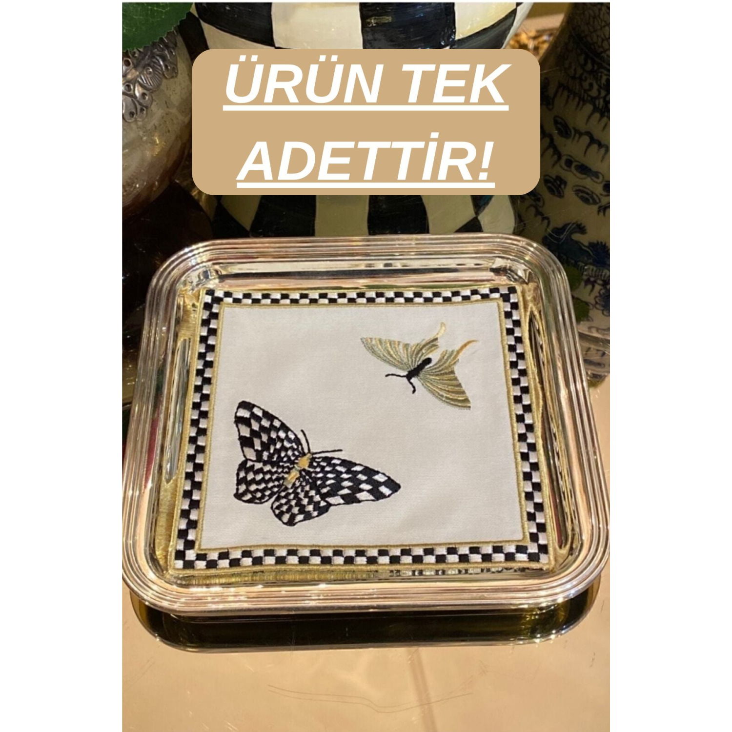 Kelebek Desenli Nakışlı Kokteyl Sunum Peçetesi