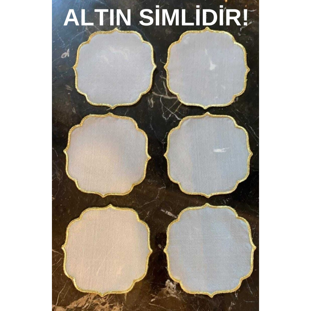 Simli Altın Nakışlı Altılı Kokteyl Peçetesi
