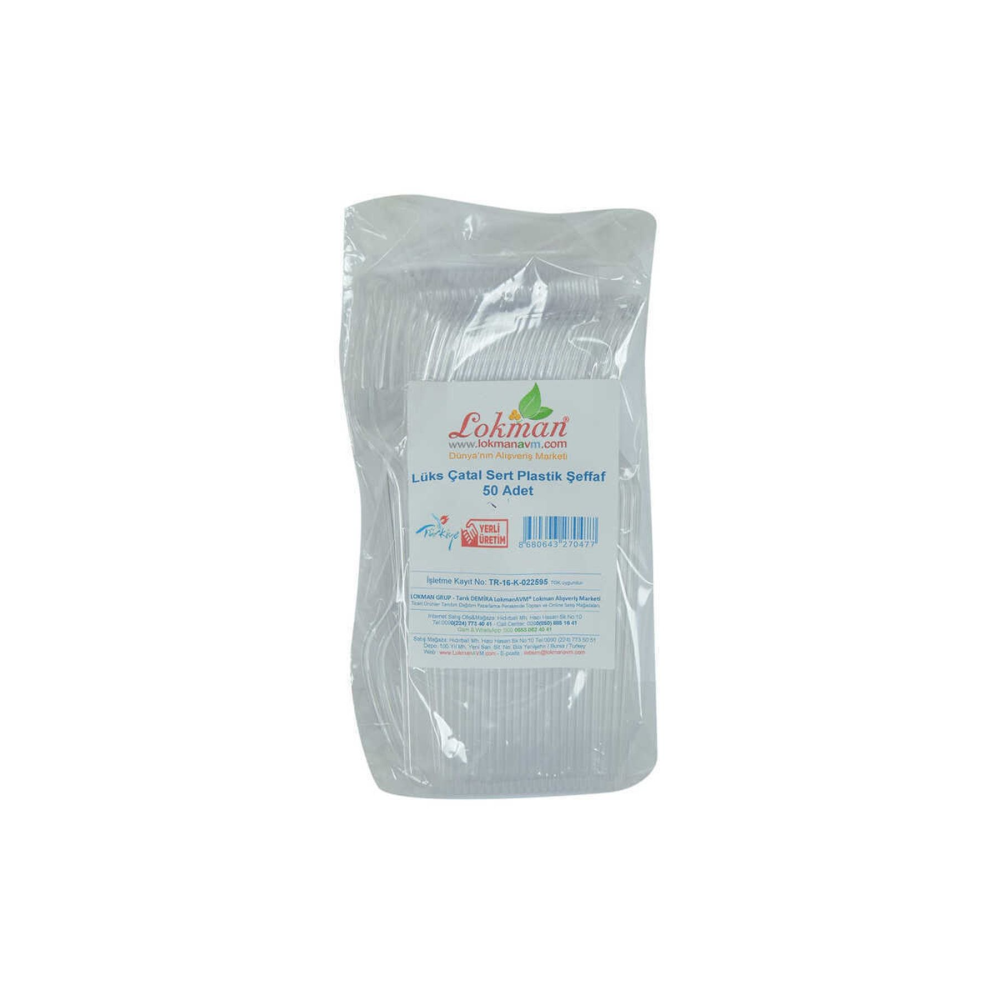 Lüks Çatal Sert Plastik Şeffaf 50 Adet 1 Paket