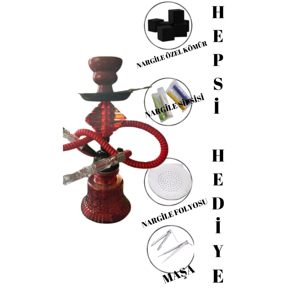 NARGİLE Kırmızı Masa Üstü Mini Nargile Takımı – Tüm Aksesuarlarıyla Birlikte