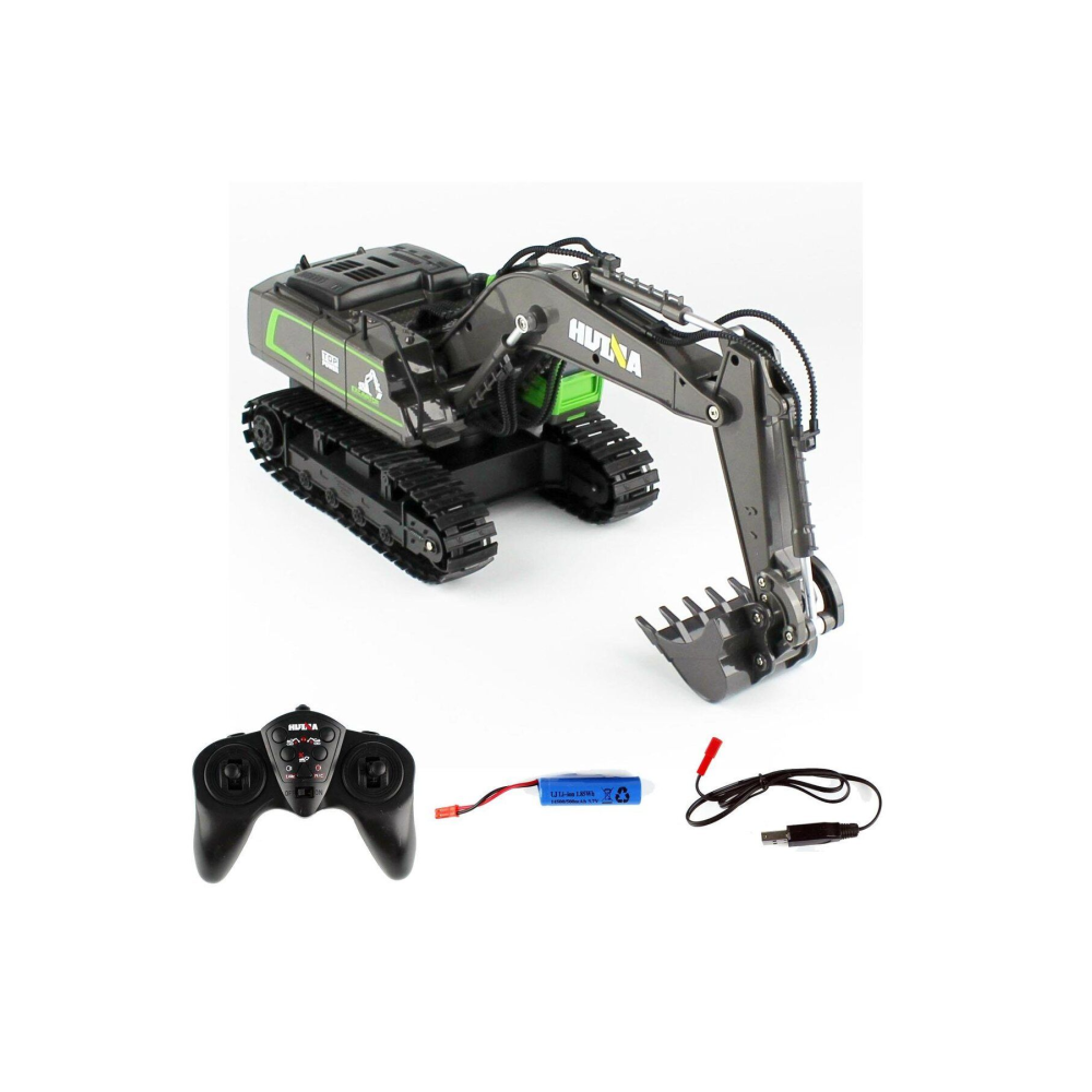 1558 1/18 Ölçek, Ekskavatör, Yeşil Gövdeli, 11 Kanal Uzaktan Kumandalı Iş Makinası