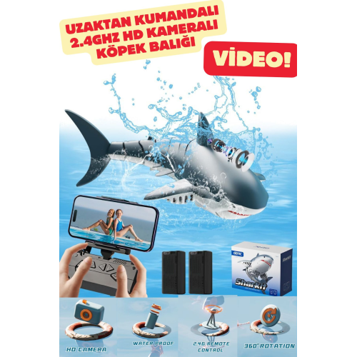 Oyuncak 2.4 Ghz Kumandalı HD Kameralı Işıklı Köpek Balığı Su Geçirmez